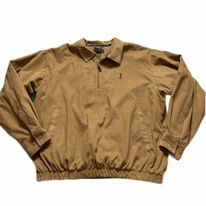PGA Tour Men’s Golf Signature Collection Faux Suede Camel Brown 1/4 Zip Bomber L